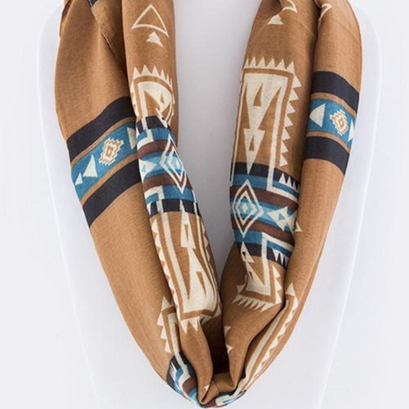True Accessories - Infinity  Aztec Cross Scarf Turquoise Black Brown